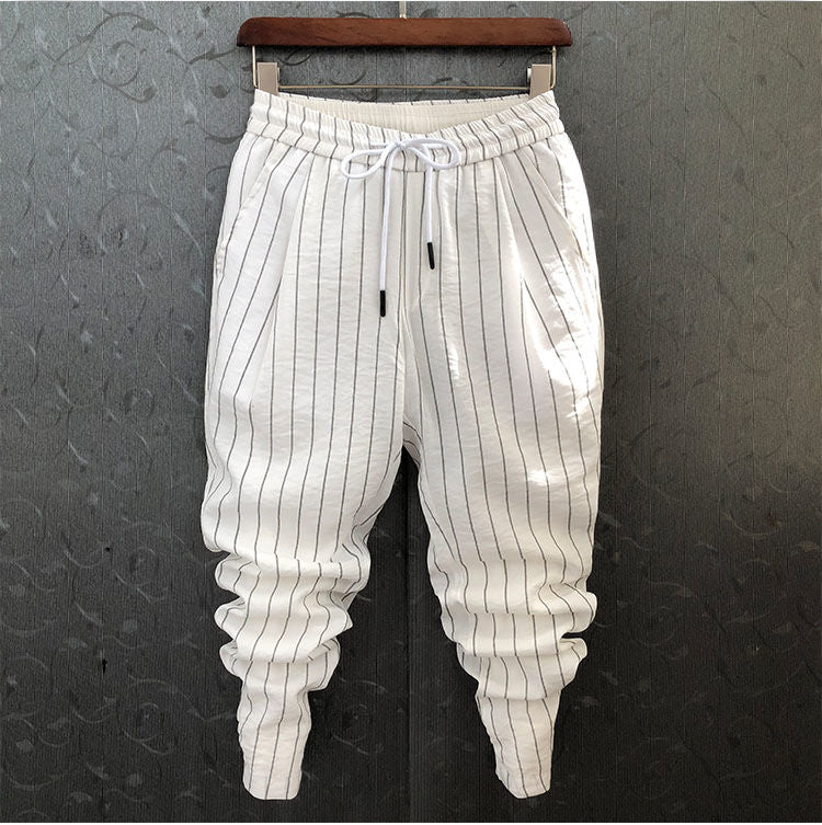 Idopy Fashion Mens Trend Stretchy Harem Jeans Drawstring Comfy Striped Harem Comfortable Cuffed Trousers Joggers For Male