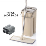 Drop Shipping Magic Microfiber Cleaning Mops Free Hand With Bucket Flat Squeeze Flexible Automatic Home Kitchen Floor Cleaner