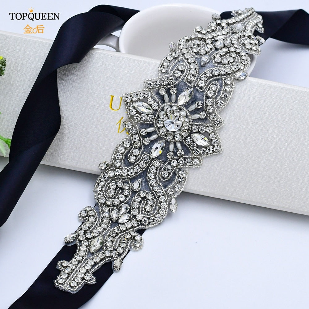 TOPQUEEN S26 Luxury Rhinestones Wedding Dresses Belt Women Crystal Belts for Bride Wedding Waistband Jewel Belts Bridal Sashes