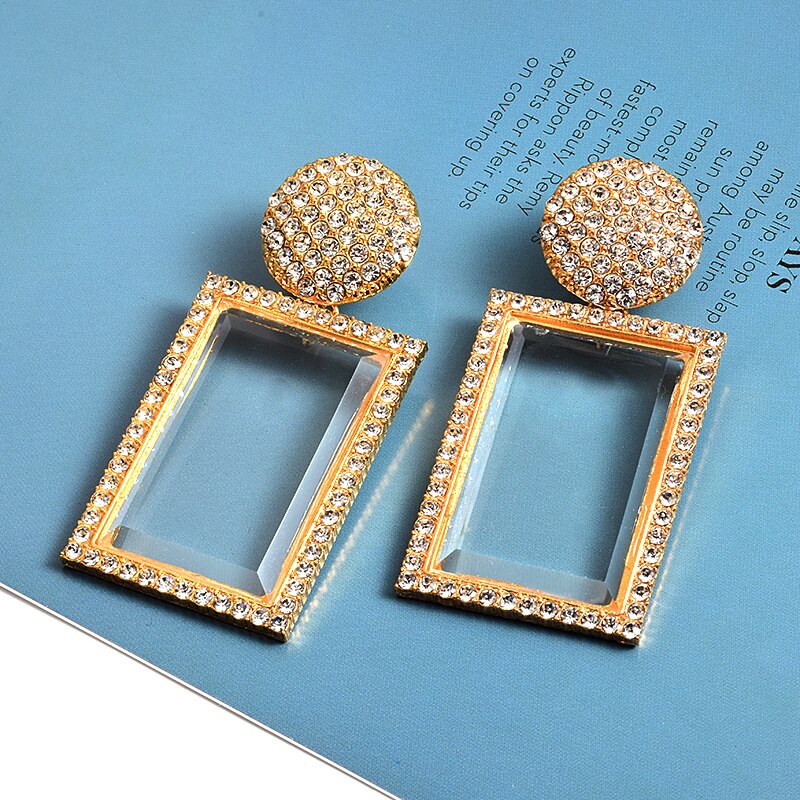 Wholesale Hanging Geometric Clear Resin Dangle Drop Earrings Studded With Crystals New Pendientes Jewelry Accessories For Women