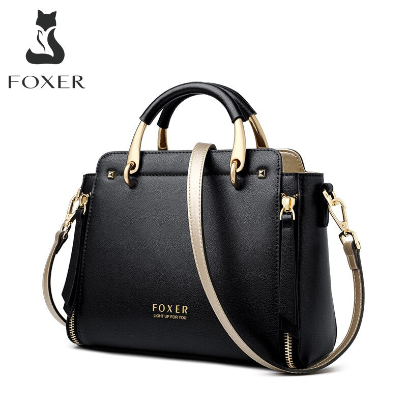 FOXER Women Crossbody Shoulder Bags Female Split Leather Handle Bags Large Capacity Handbags Stylish Cross-body Purse Chic Totes