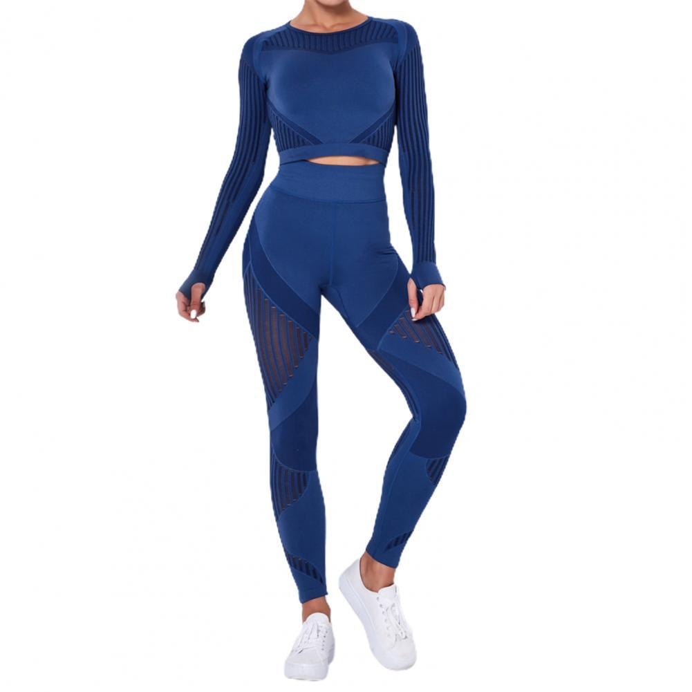 Tracksuit Women Solid Color Yoga Outfit Seamless Two Piece Striped Women Blouse Leggings Set Female Tights Women's Clothing