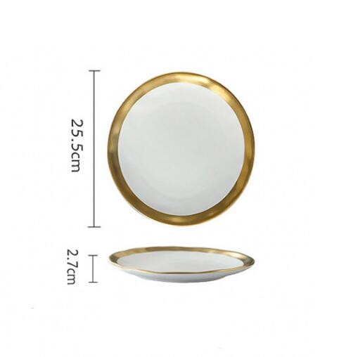 European Style Gold Side Black Plate Retro Tableware Matte Steak Dish Dessert Tray Kitchen Dinner Plates Ceramic Dishes Plates