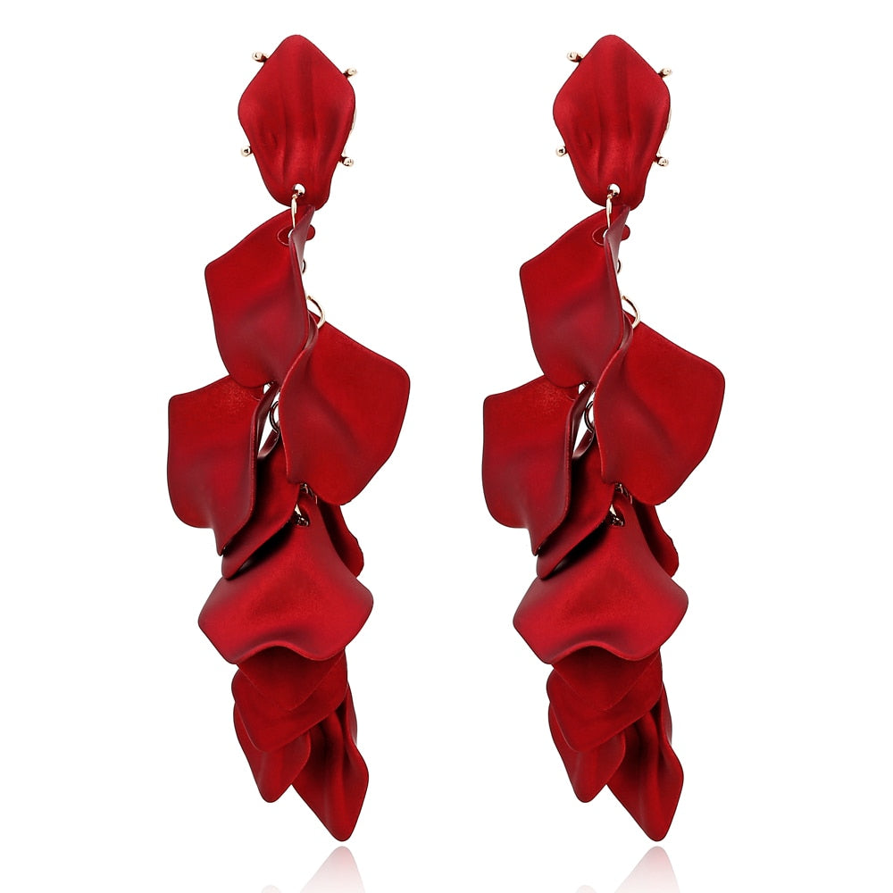 XIYANIKE 2019 New Arrival Vintage Women Dangle Earrings Sexy Rose Petal Long Tassel Earrings Female Korean Jewelry Red Earrings