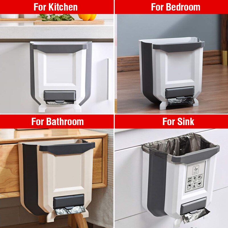 Folding Kitchen Trash Can Kitchen Folding Waste Bin Kitchen Garbage Cans Recycle Rubbish Bin for Kitchen Dustbin Garbage Bin