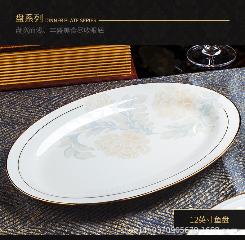 Dinning Table Plate Sets Food Ceramic Luxury Salad Porcelain Plates Dinner Sets Serving Aparelho De Jantar Dinnerware