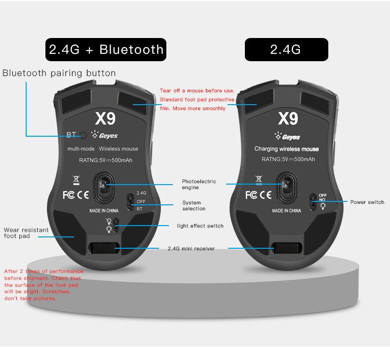 KuWFi Computer Mouse Bluetooth 4.0+ 2.4Ghz Wireless Dual Mode 2 In 1 Mouse 2400DPI Ergonomic Portable Optical Mice for PC/Laptop