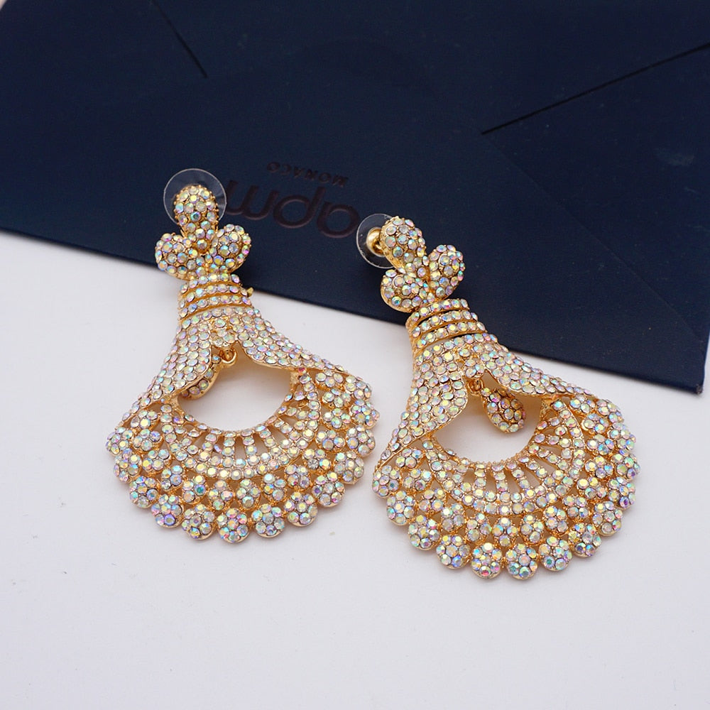 New Styles Long Metal Colorful Crystal Drop Earrings High-Quality Fashion Rhinestones Jewelry Accessories For Women Gift Party