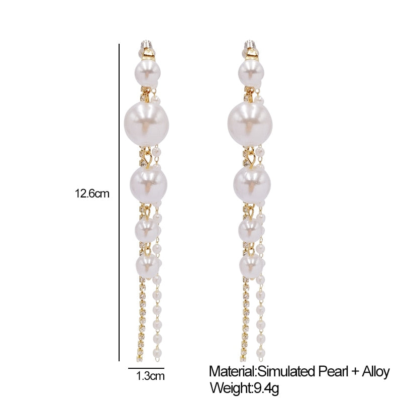 Long Dangle Earrings for Women 2022 Fashion Full Crystal Simulated Pearl Tassel Drop Earring Vintage Gold Brincos Jewelry