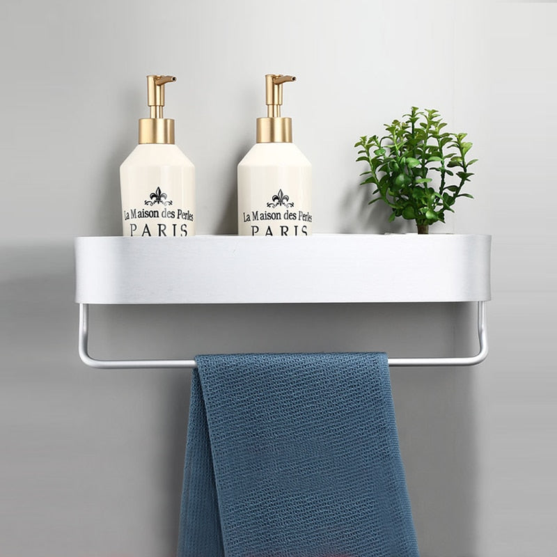 Punch-free Bathroom Shelf Towel Rack Toilet Storage Rack Sundries Organizer Shampoo Holder