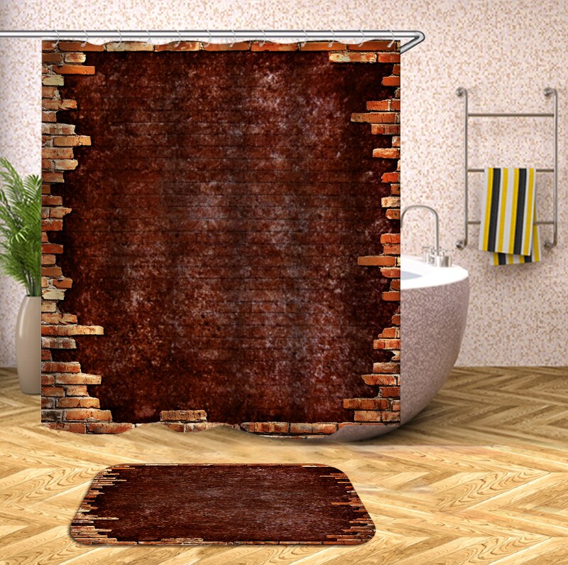 wooden 3D Shower Curtains Waterproof fabric shower curtains with hooks bathroom curtain funny bath curtain or mat