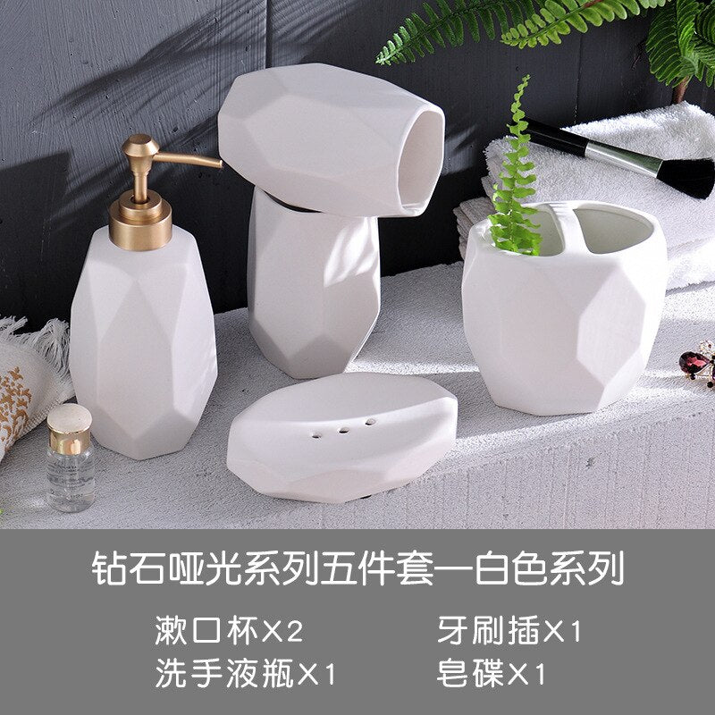 Nordic creative bathroom set ceramic toothbrush holder wash five-piece simple bathroom lotion bottle soap dish new wedding