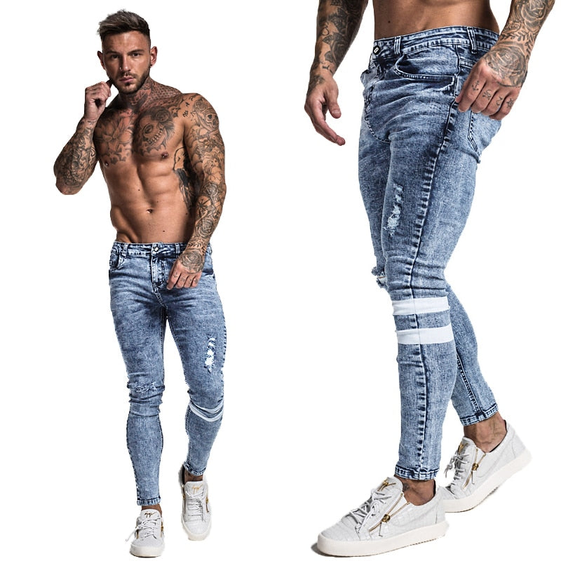 Gingtto Skinny Jeans Men Slim Fit Ripped Mens Jeans Big and Tall Stretch Blue Men Jeans for Men Distressed Elastic Waist zm49