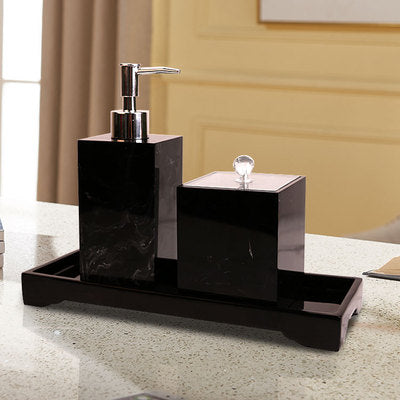 Black Marble Pattern Tray Resin Bathroom Set Toothbrush Holder Soap Dispenser Soap Dish Men's Bathroom Accessories Set Home Deco