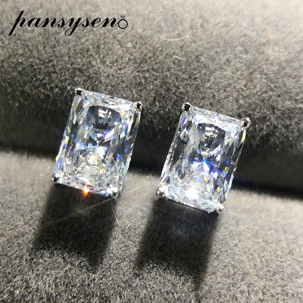 PANSYSEN 2ct Created Moissanite Diamond 925 Sterling Silver Stud Earrings Women Wedding Engagement Earring Jewelry Girl Gift