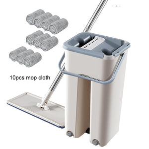 Cleaning Mops Home Floor Mop Microfiber Wet Mop with Bucket Cloth Flat Squeeze Spray Bathroom Kitchen Clean Free Hand Spin