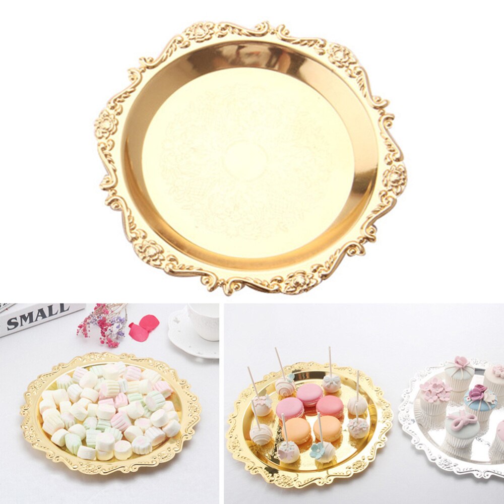 Delicate Fruit Platter Dessert Plate Cake Dish Snacks Tray Decorative Tableware for Wedding Party Home (Golden)