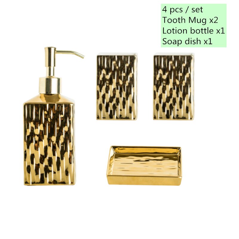 Ceramic Bathroom Accessories Set Gold silver Soap Dispenser Gargle Cup Soap Dish Home bathroom decor wash set Gold Finished