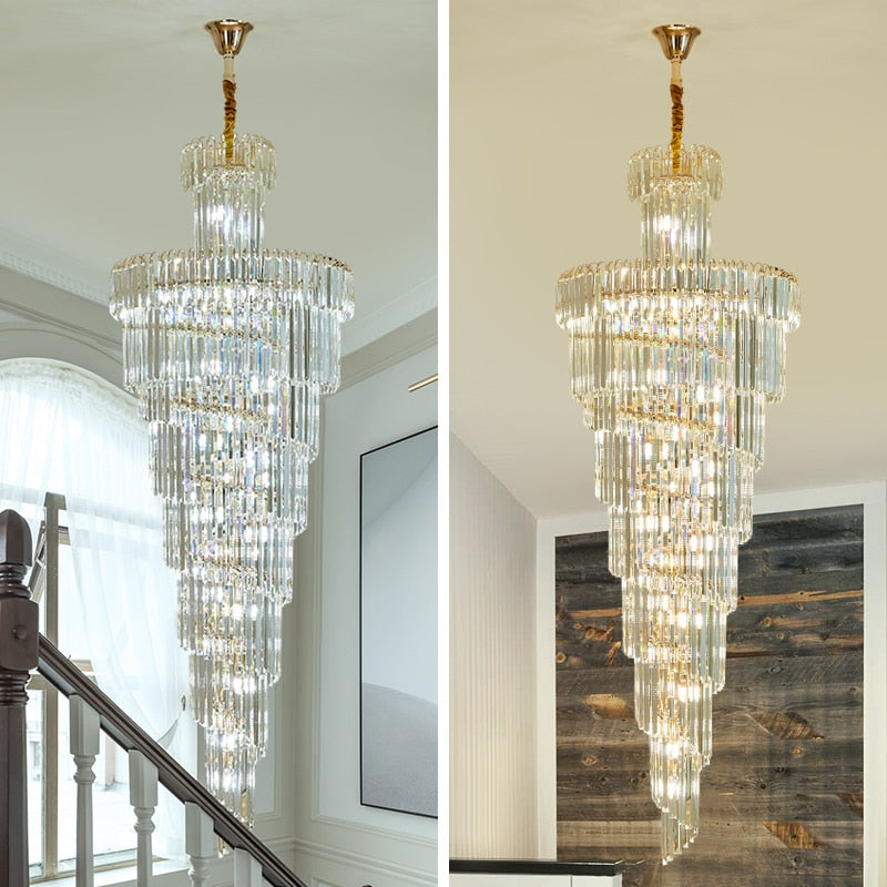 Luxury modern crystal chandelier for staircase gold/chrome home decoration loft chandeliers lighting fixtures