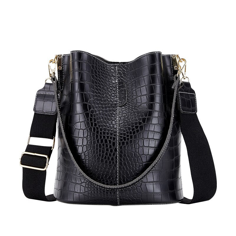 Vintage Crocodile Pattern Crossbody Bags For Women 2021 PU Leather Trend Designer Shoulder Handbags Large Capacity Bucket Bag