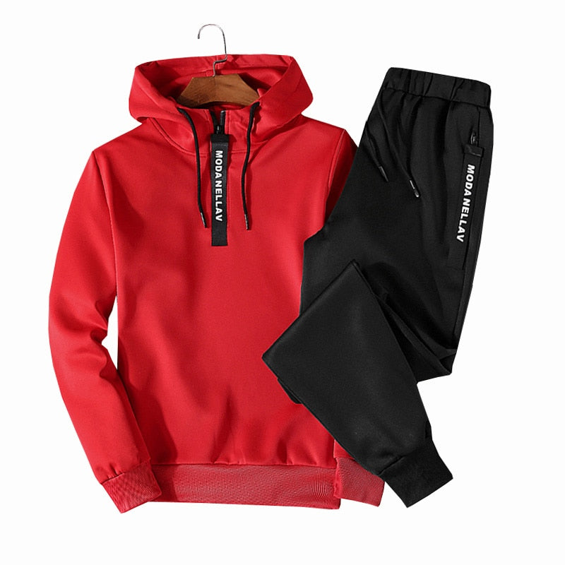 Sets Tracksuit Men Autumn Winter Hooded Sweatshirt Drawstring Outfit Sportswear 2021 Male Suit Pullover Two Piece Set Casual