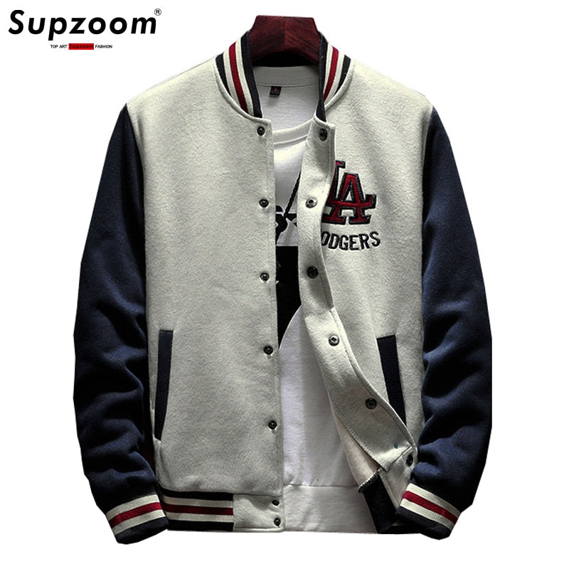 Supzoom New Arrival Letter Rib Sleeve Cotton Embroidery Logo Single Breasted Casual Bomber Baseball Jacket Loose Cardigan Coat