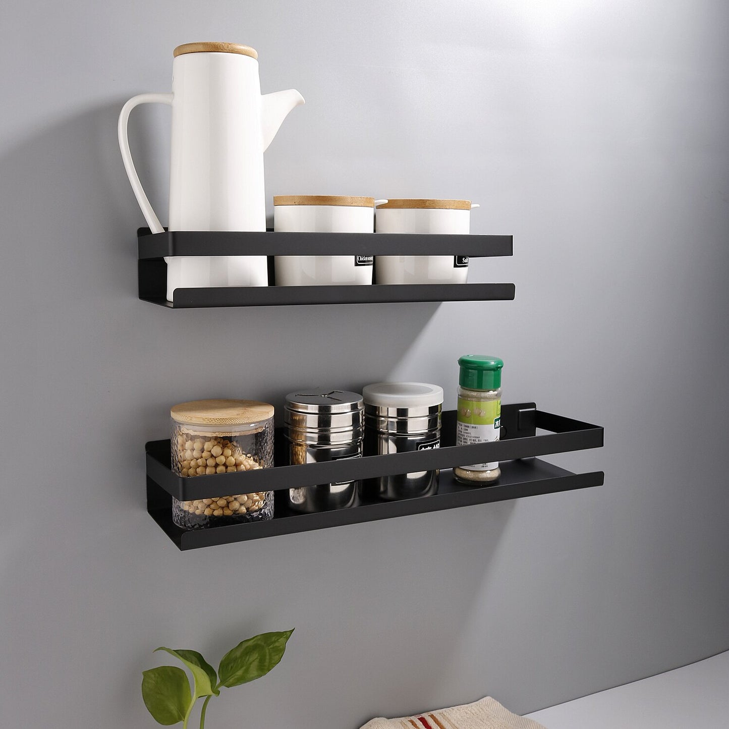 Bathroom Hradware Accessories 20-50cm Modern Matte Black Bathroom Corner Shelves Kitchen Wall Shelf Shower Shampoo Storage Rack