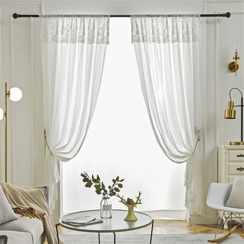 European White lace tulle Curtains sheer for living room bedroom window luxury floral curtain drapes