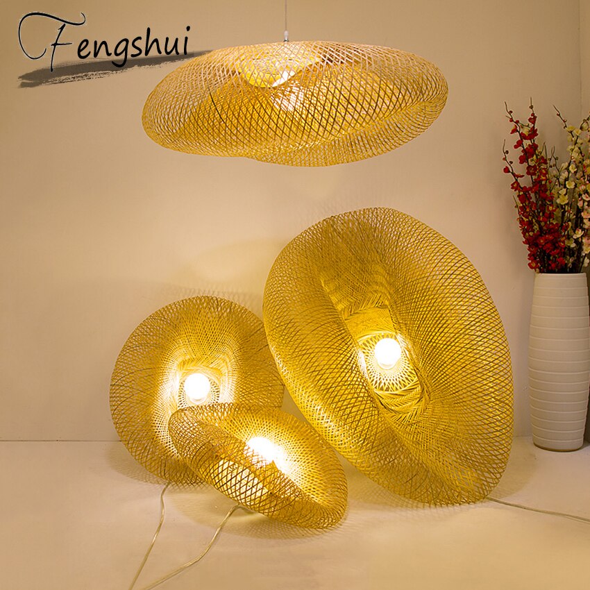 Modern Art Pendant Lights Vintage Bamboo Lamp Restaurant Rattan Pendant Lamp for Living Room Hanging Kitchen Lamp Light Fixtures