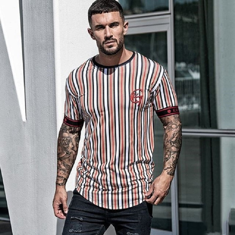 Fashion T Shirt Men Clothes Streetwear Stripe Tshirt Male Hip Hop Short Sleeve T-Shirt Mens Funny T Shirts Summer Tee Shirt Top