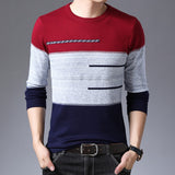 Autumn Winter Pullover Men Round Collar Striped Cotton Sweaters Slim Fit Pull Homme Knitwear 2022