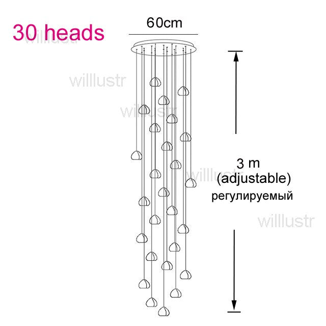 Luxury K9 Crystal Chandelier LED Pear Pendant Lamp Meteor Light Mall Villa Hotel Restaurant Staircase Lounge Modern Hang Lights