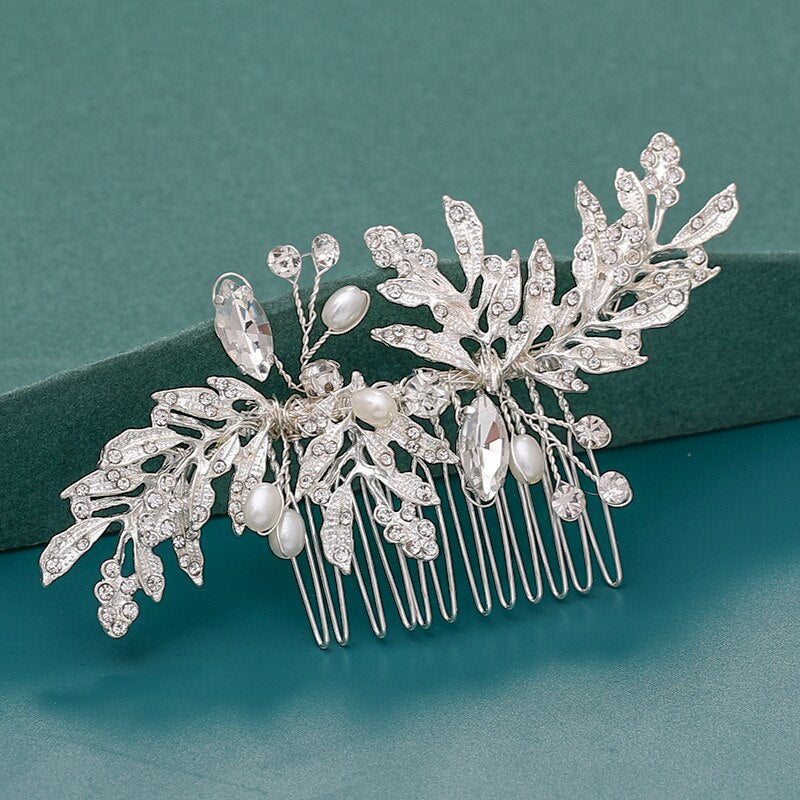 Bride Hair Combs Hair Accessories Wedding  parties Bridal Headpiece Silver Color Handmade Crystal Pearl Wedding Ornaments Hair Jewelry