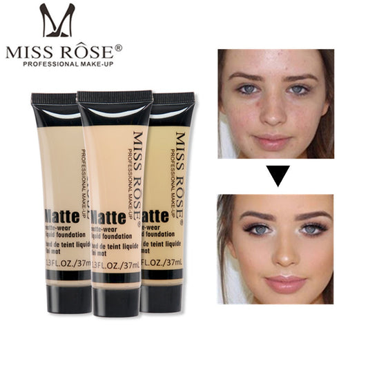 MISS ROSE Professional Face Liquid Foundation Concealer Soft Matte Face Base Makeup Cosmetic Natural Brighten Foundation Cream