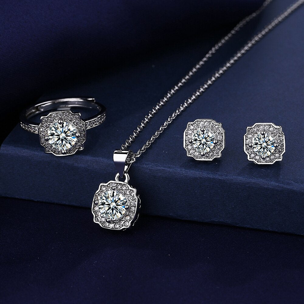 Ox Head Moissanite Diamond Jewelry set 925 Sterling Silver Party Wedding Rings Earrings Necklace For Women Bridal Sets Gift