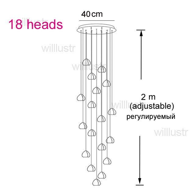 Luxury K9 Crystal Chandelier LED Pear Pendant Lamp Meteor Light Mall Villa Hotel Restaurant Staircase Lounge Modern Hang Lights