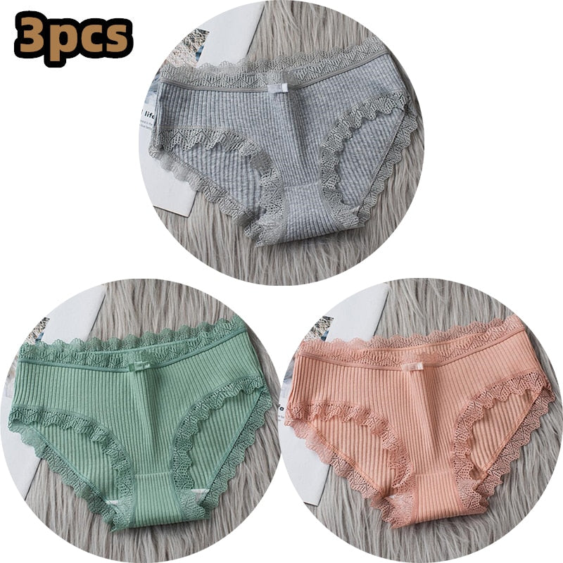 3PCS/lot Cotton Panties Women Comfortable Underwears Sexy Middle-Waisted Underpants Female Lingerie Big Size Ladies Briefs