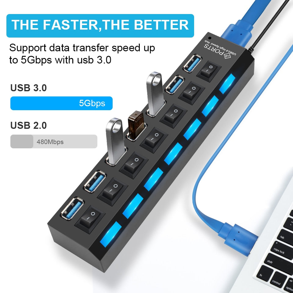 USB Hub 3.0 Hub USB 3 0 Multi USB Splitter USB 3 Hab Use Power Adapter USB 2.0 Hub 4/7 Port With Switch Computer Accessories