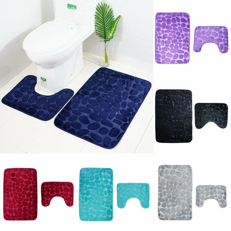 2pcs/set Funnel Cobblestone Bath Bathroom Anti-slip Carpet Mat Toilet Rug New