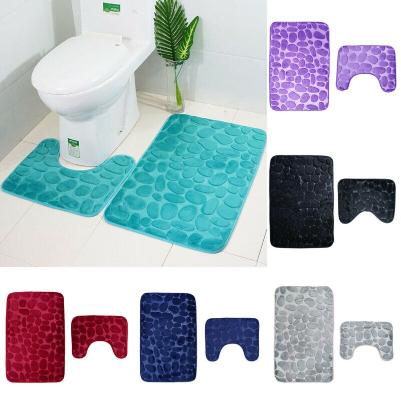 2pcs/set Funnel Cobblestone Bath Bathroom Anti-slip Carpet Mat Toilet Rug New