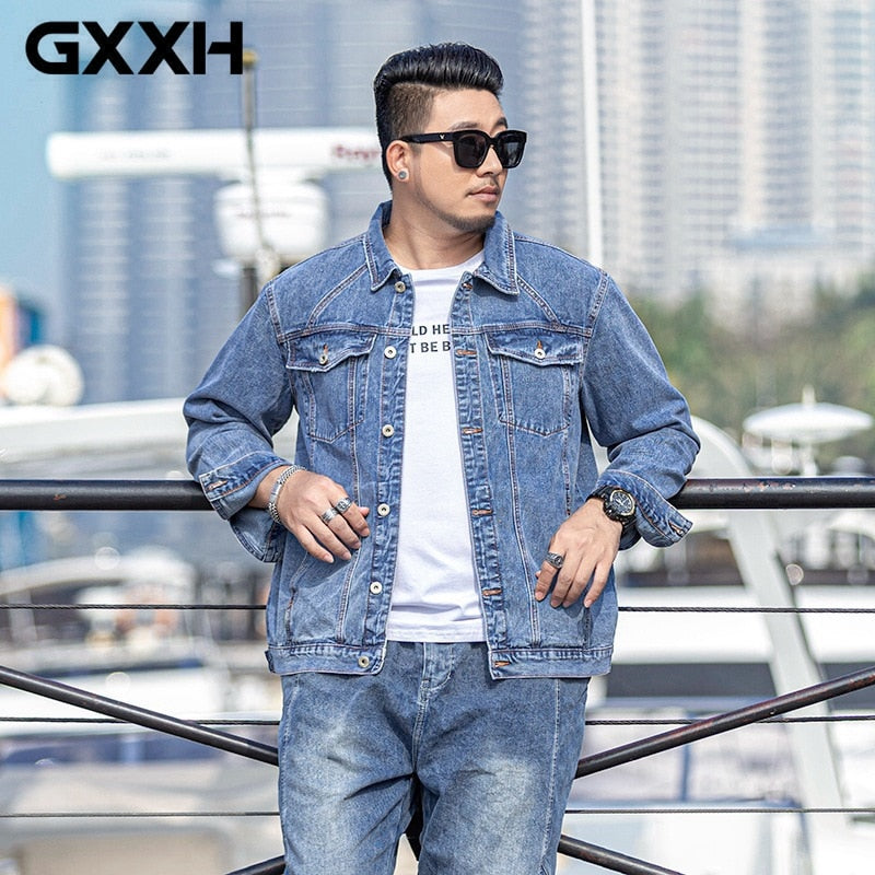 2020 Men's Denim Jacket Plus Size 5XL 6XL 7XL Light Blue Denim Jacket Men Fashion Design Spring Large Male Oversized Jean Jacket