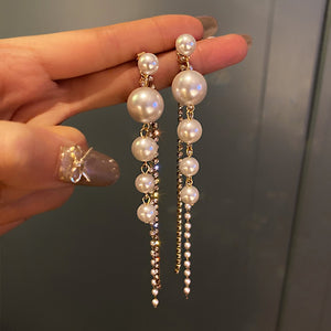 Long Dangle Earrings for Women 2022 Fashion Full Crystal Simulated Pearl Tassel Drop Earring Vintage Gold Brincos Jewelry