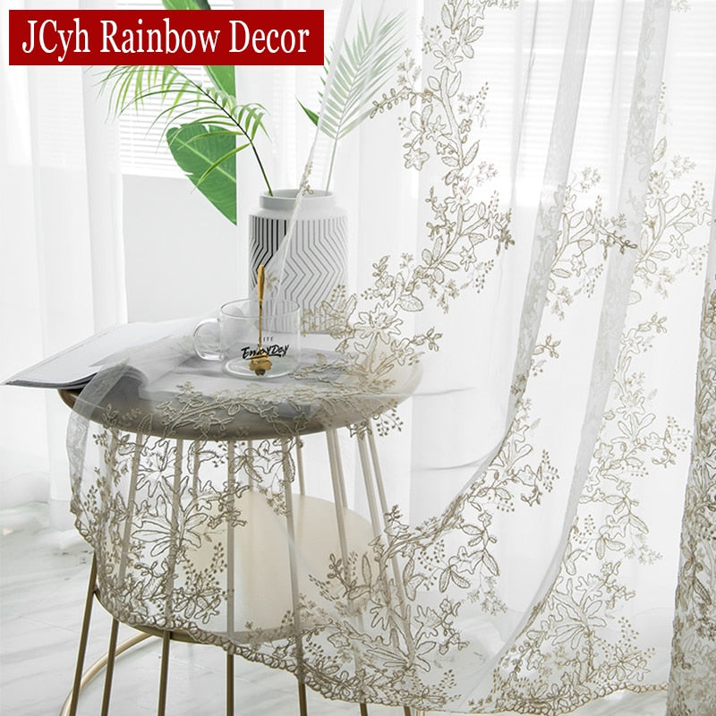 Luxury Princess Tulle Curtains For Bedroom Romantic White Sheer Curtains For Living Room Embroidered 3D Yarn Girls Voile Curtain