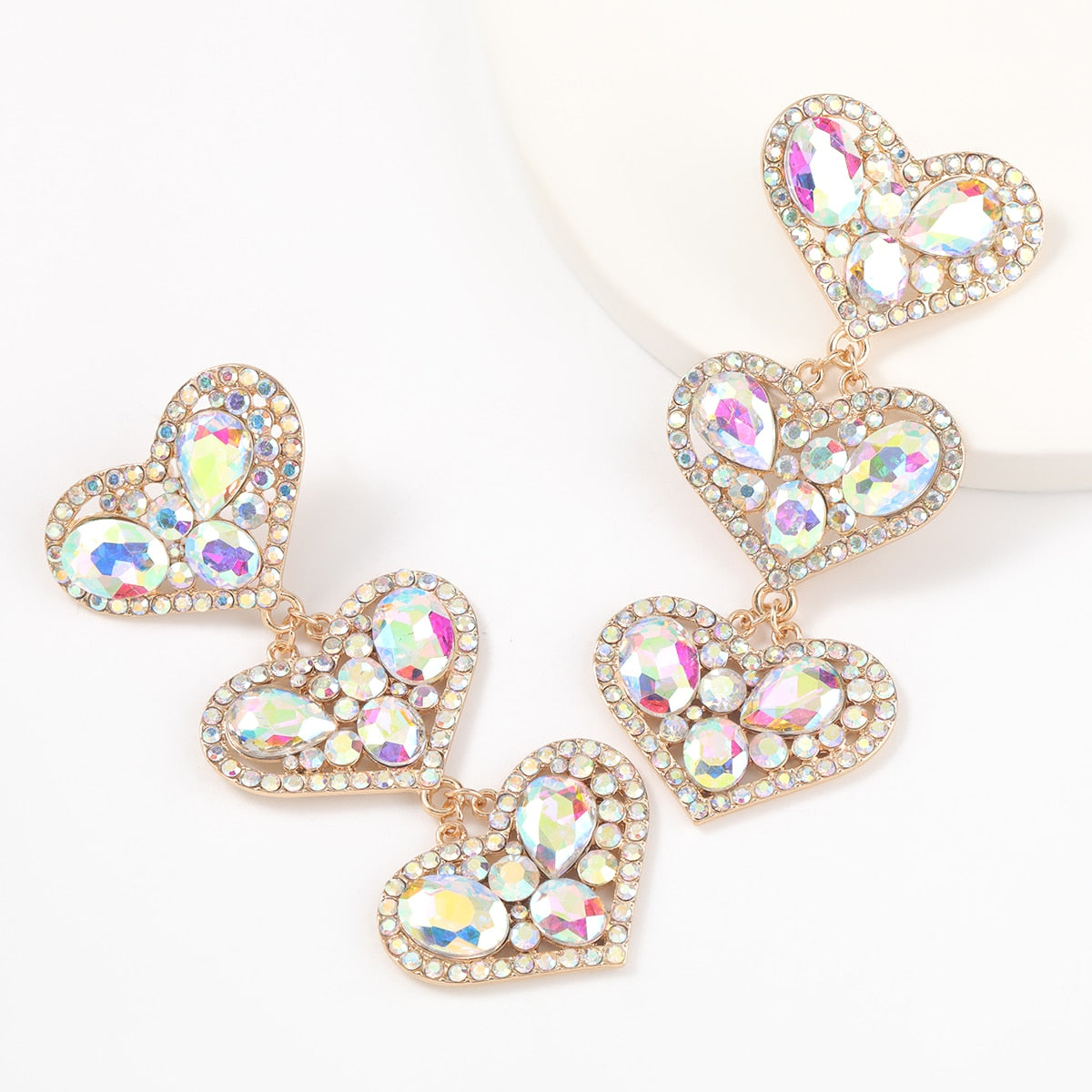 New Fashion women's Color Matching Big Rhinestone Love Heart-shaped Star Drop Earrings women's Jewelry Temperament Accessories