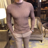 New Autumn Winter High Collar Striped Sweater Fashion Boutique Solid Color Men's Casual Knit Pullover Tight Fashion Mens Sweater