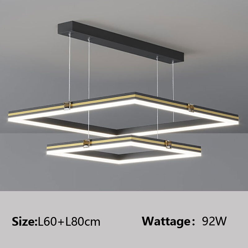 Modern Minimalist Luster Square Black Gold LED Chandelier for Bedroom Living Room Restaurant Loft Home Indoor Light Fixture