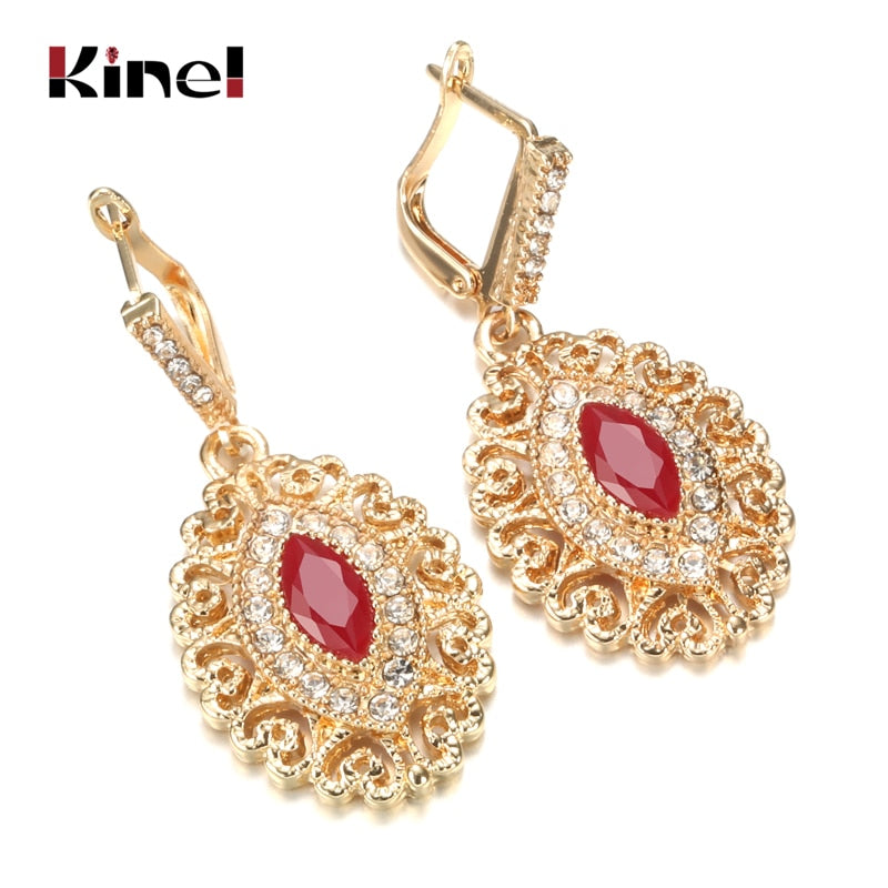 Kinel Dubai Gold Color Arabic Earring For Women Ethnic Wedding Jewelry Morocco Caftan Fashion Accessories Crystal Gift