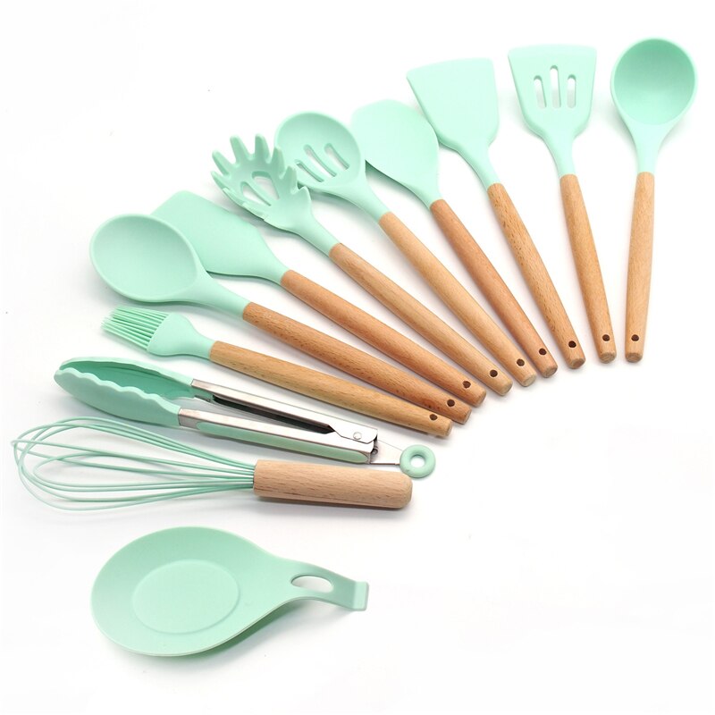 Silicone Cooking Utensils 11/12/13Pcs Kitchen Utensil Set Non-stick Spatula Wooden Handle with Storage Box Kitchen Appliances