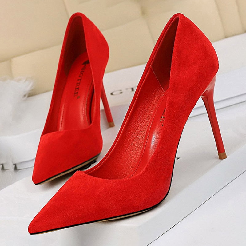 BIGTREE Shoes 2021 New Women Pumps Suede High Heels Shoes Fashion Office Shoes Stiletto Party Shoes Female Comfort Women Heels