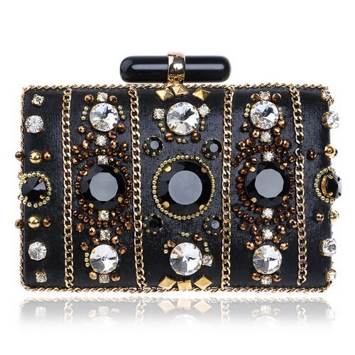 SEKUSA Vintage style women beaded evening bags embroidery small day clutches wedding bridal handbags diamonds case purse